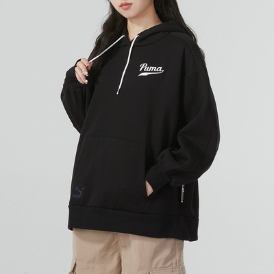 彪马连帽卫衣女黑色长袖套头外套