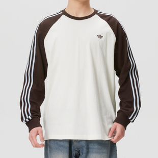 2026新款阿迪达斯三叶草男装插肩袖拼色圆领长袖休闲T恤HZ3829