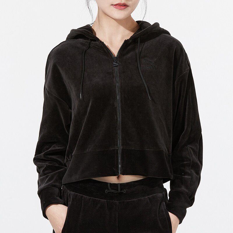 正品puma彪马女装短款小外套 法兰绒保暖时尚开衫休闲夹克 532948