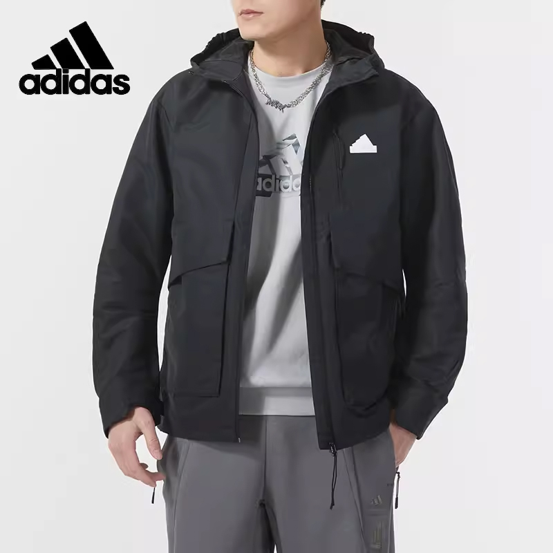 阿迪达斯连帽梭织夹克男2024春季新款运动服保暖加绒外套IT3951