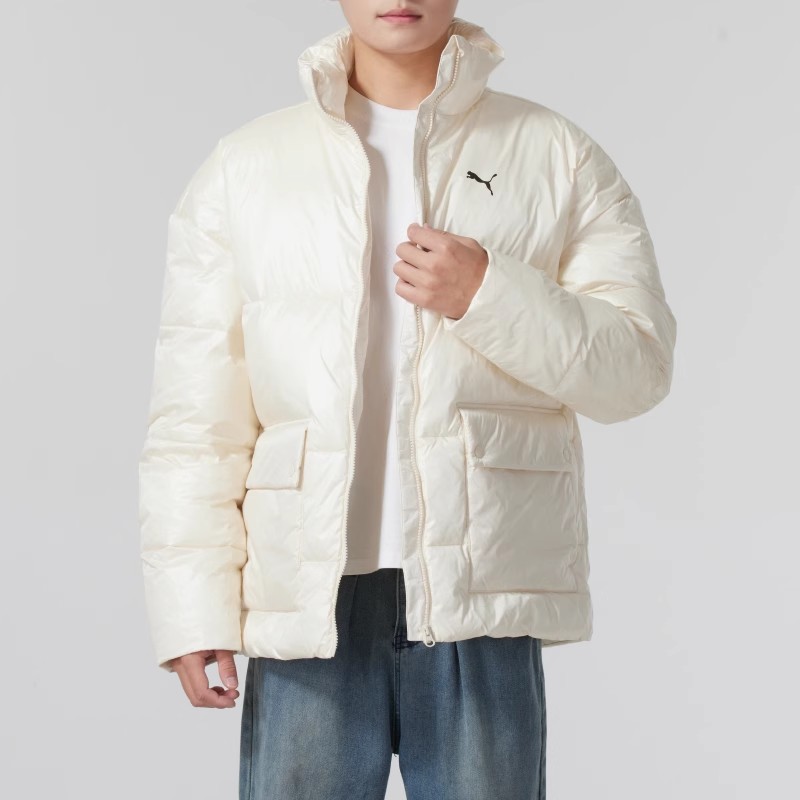 PUMA彪马白色棉服男2024冬季新款男士立领加厚保暖运动外套687432
