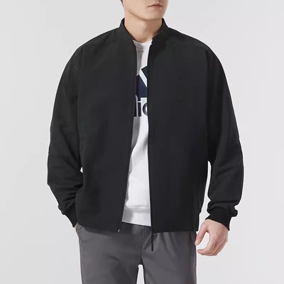 阿迪达斯黑色立领梭织夹克男2024春季新款运动服休闲外套IX4282