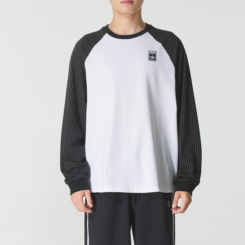 2025新款阿迪达斯三叶草WABASH TEE 3 男士插肩撞色长袖T恤KD1854