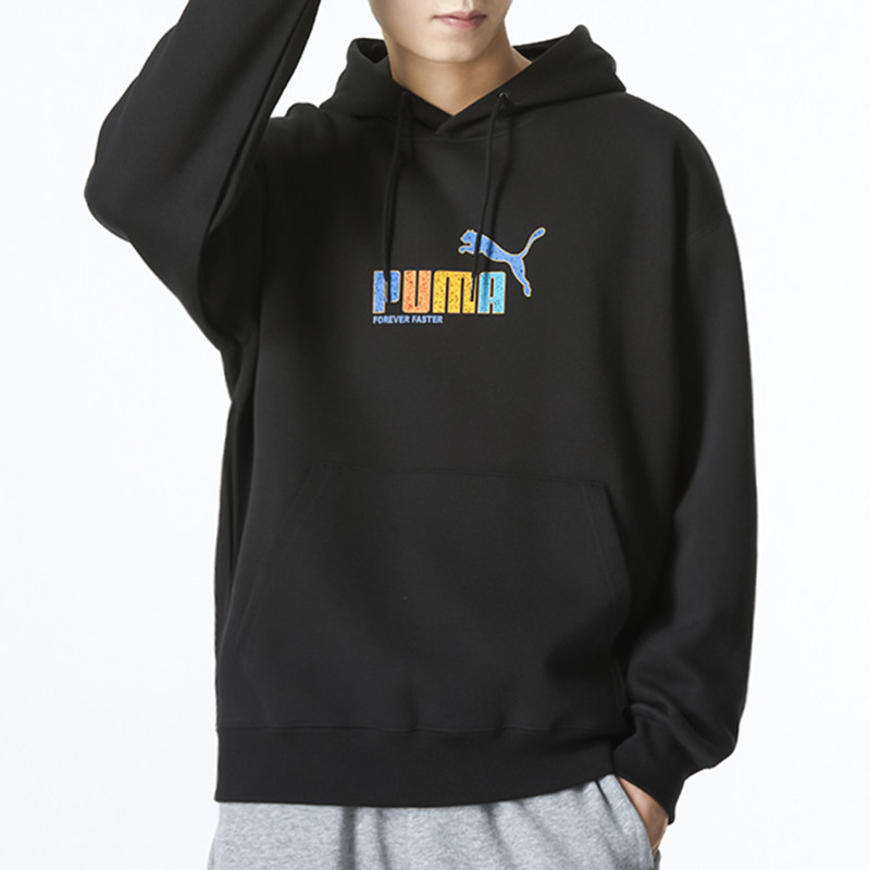 2022秋季新款puma彪马男士彩色logo连帽卫衣休闲宽松套头衫673598