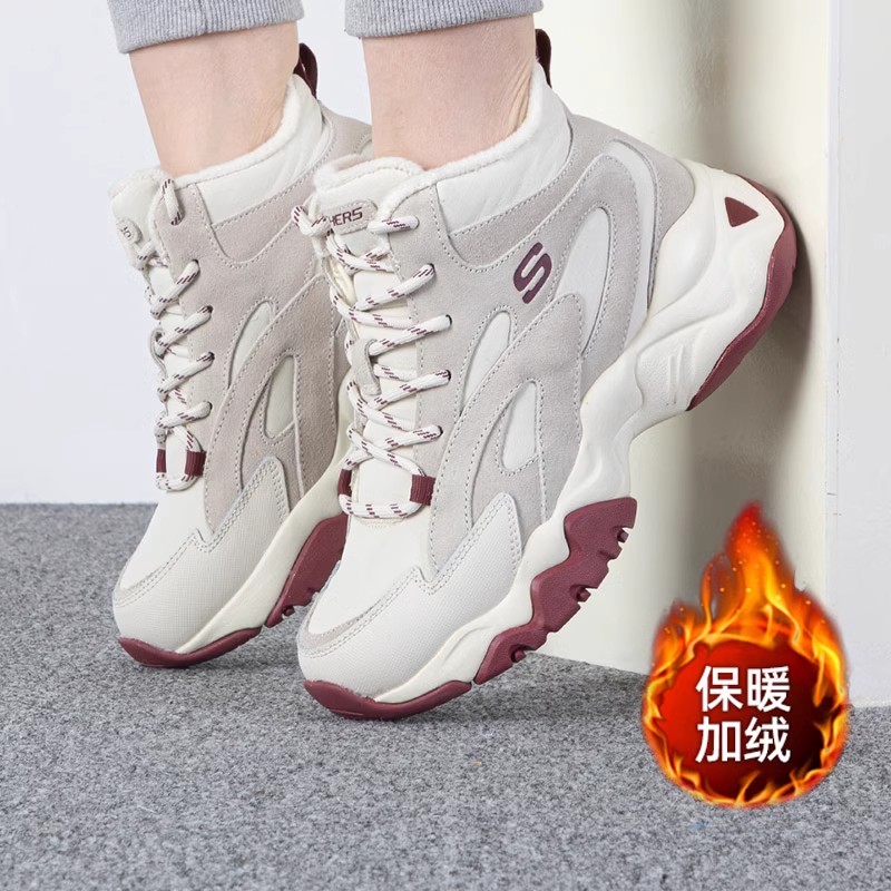 正品斯凯奇女鞋冬季高帮加绒保暖运动休闲鞋中帮棉鞋老爹鞋167595