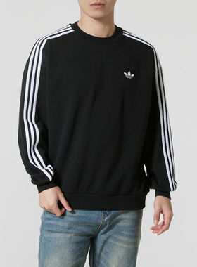 2025新款Adidas三叶草男装圆领卫衣 3S CREW休闲运动套头衫KG3898