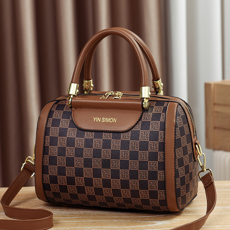 蒂森袋鼠真皮女包2023新款手提包大容量波士顿流行时尚单肩斜跨包