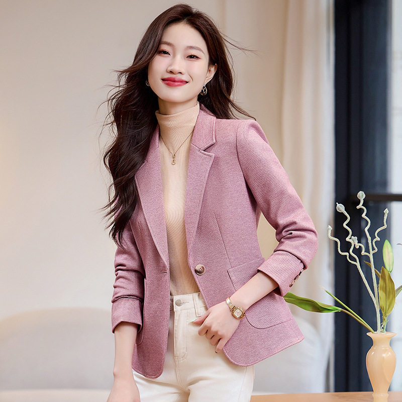 2026秋女粉红色修身小西装女外套