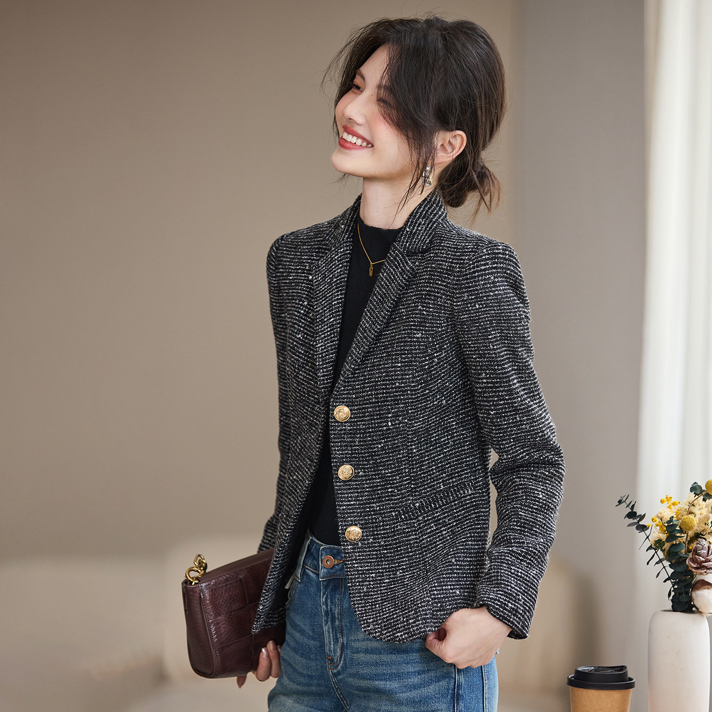 灰色女西装外套秋季高级感西服
