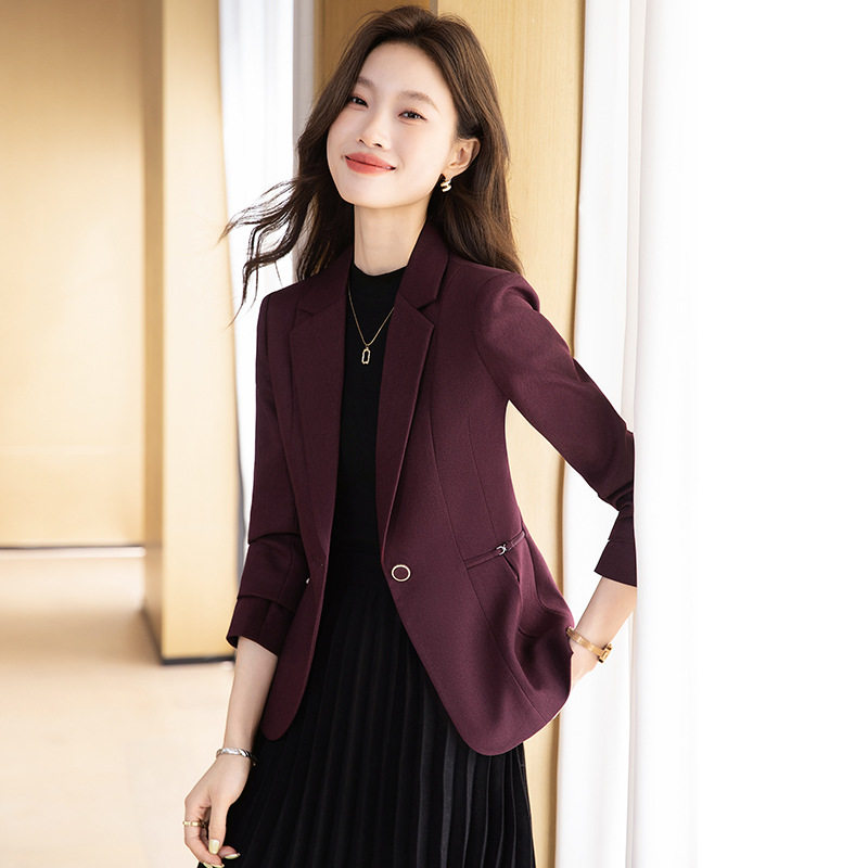 紫红一粒扣小个子女西装外套西服