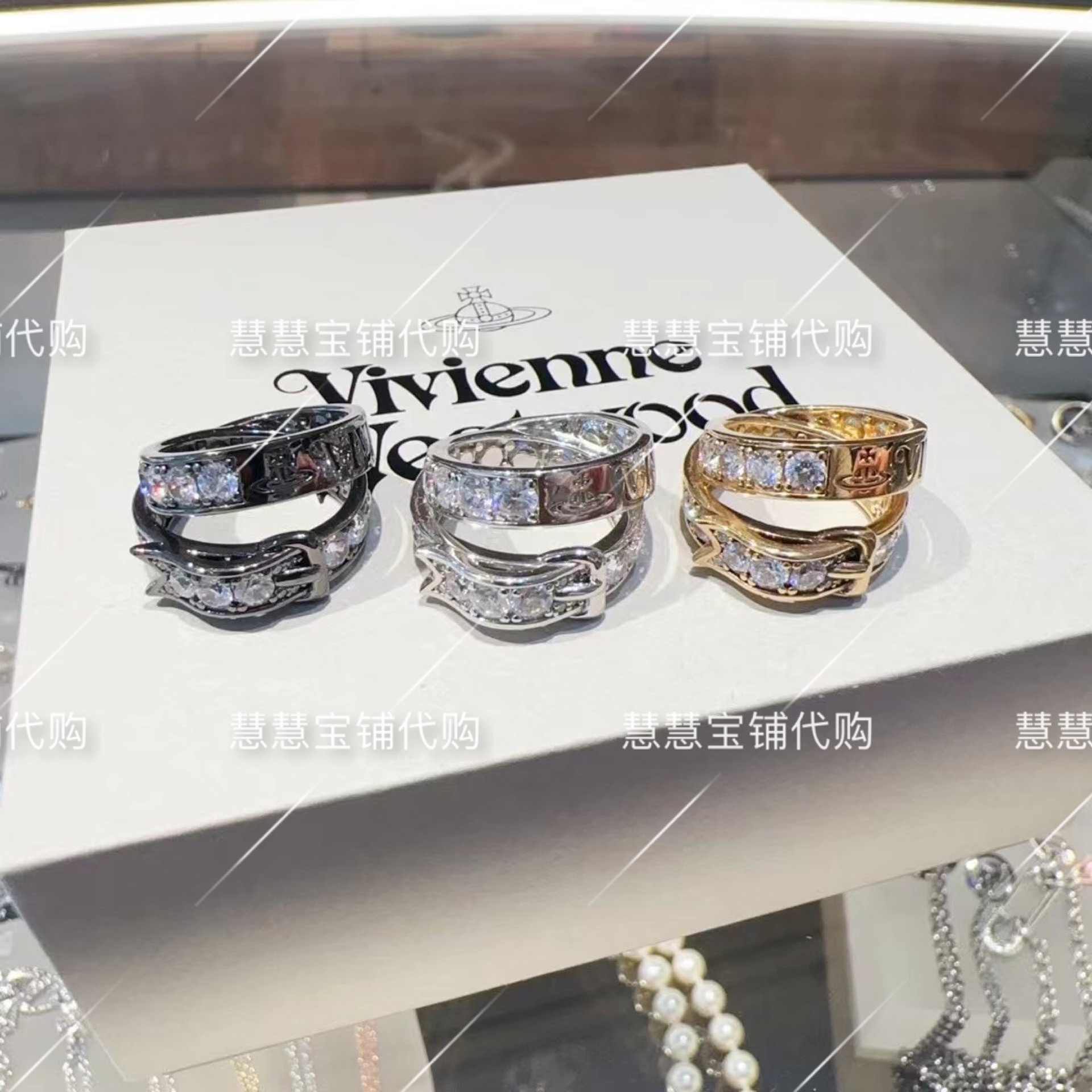 代购正品VivienneWestwood西太后土星双层皮带扣带钻925银戒指