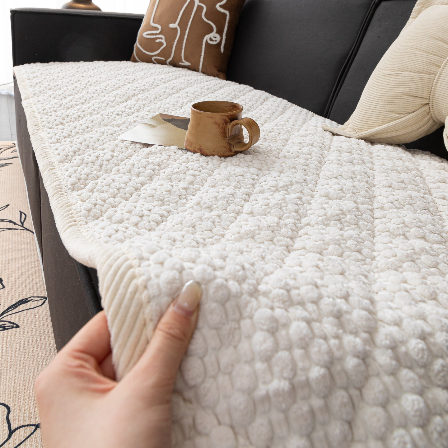 沙发垫直排沙发坐垫高级感简约冬季2025新款毛绒垫子防滑沙发盖布,居家布艺,沙发垫,淘宝优惠券,粉丝福利购,淘宝优惠卷