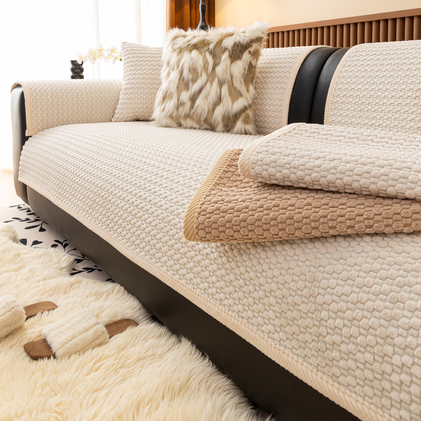 结婚喜庆沙发垫子2025新款冬季毛绒圣诞过年红色固定防滑坐垫盖布,居家布艺,沙发垫,淘宝优惠券,粉丝福利购,淘宝优惠卷