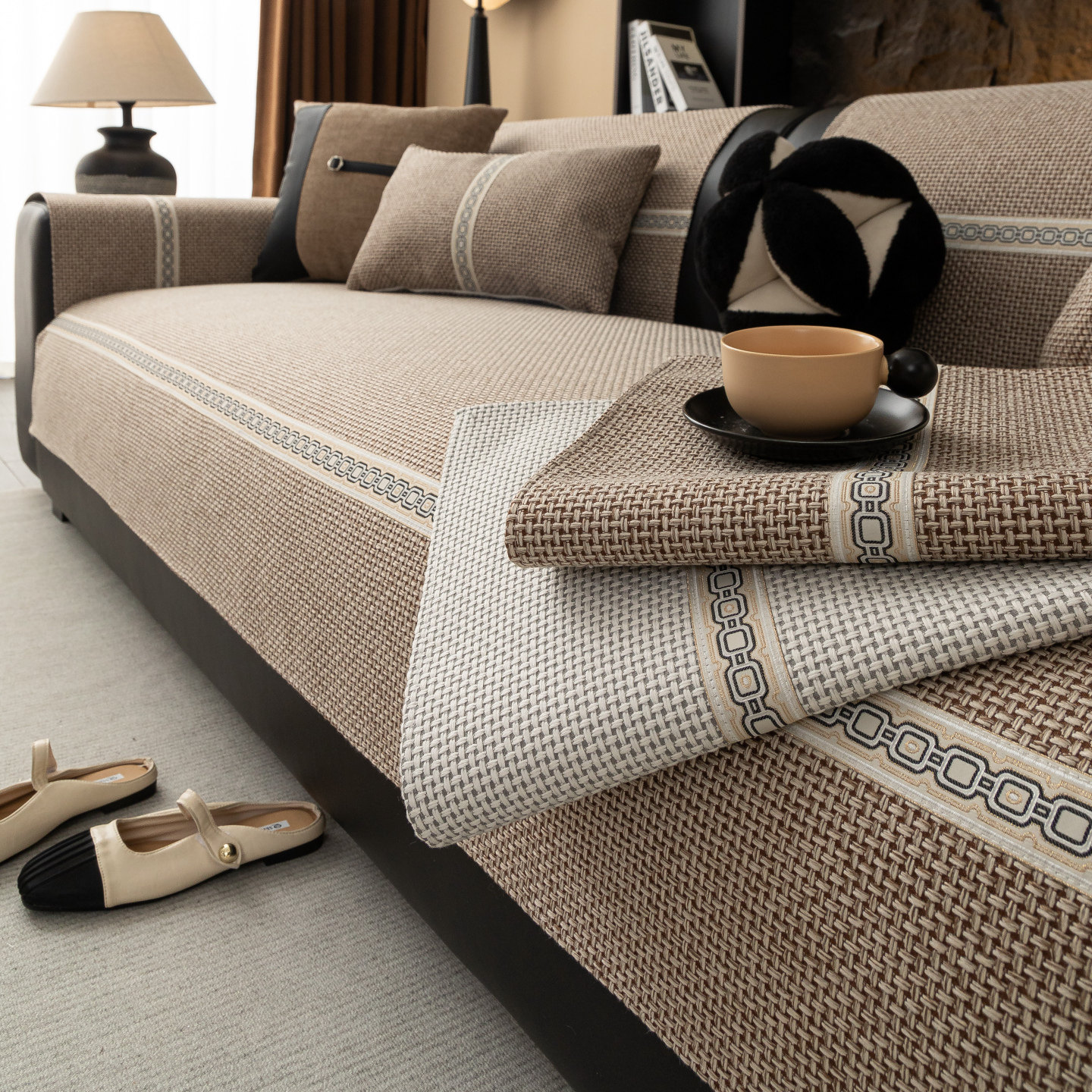 新款棉麻沙发垫纯色2025四季通用轻奢高级直排防滑皮坐垫套罩盖巾,居家布艺,沙发垫,淘宝优惠券,粉丝福利购,淘宝优惠卷