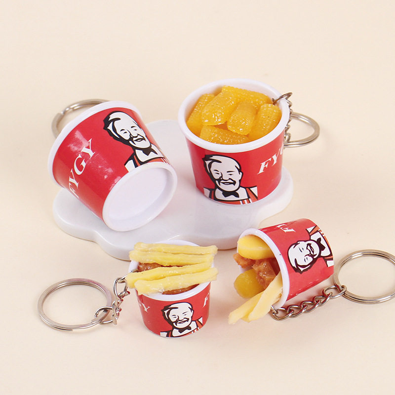 仿真食物肯德基全家桶钥匙扣微缩食玩假食品包包挂件抓娃娃机玩具