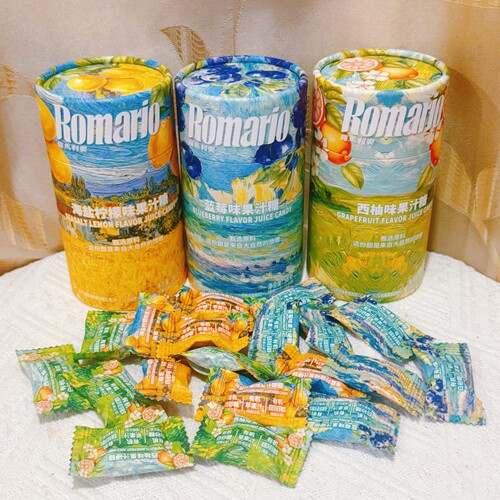 罗马利奥Romario蓝莓味果汁糖海盐柠檬味西柚味水果糖果解馋零食