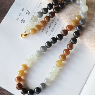 一斤钻戒 天然和田玉多宝珠手链项链 楼兰料 925银配饰 玉质细腻