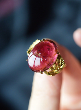 一斤钻戒 天然原矿碧玺戒指 18k厚金纯手工镶嵌 港码圈口15