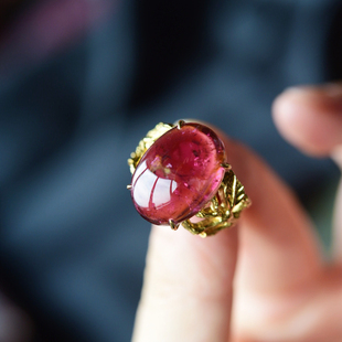 一斤钻戒 天然原矿碧玺戒指 18k厚金纯手工镶嵌 港码圈口15