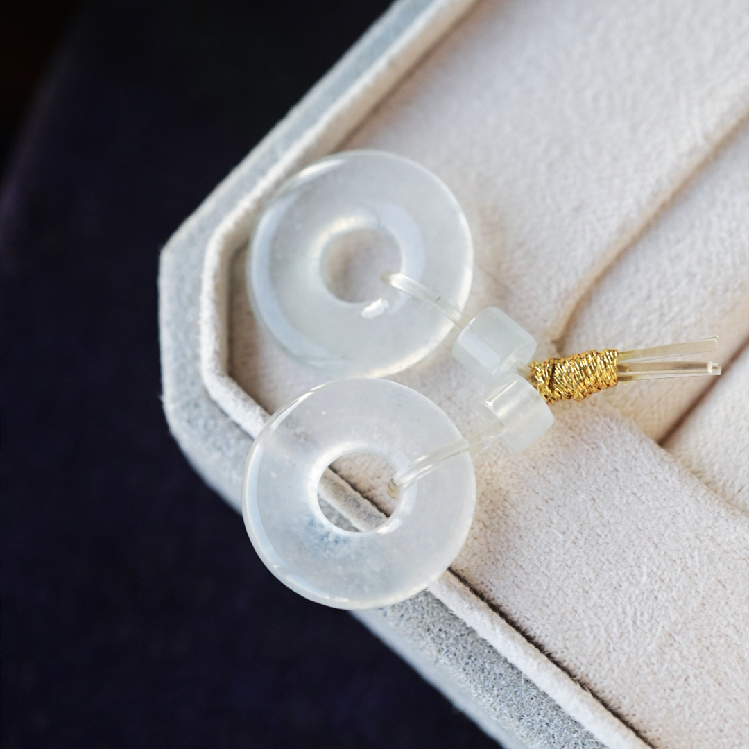 一斤钻戒 天然缅甸A货翡翠耳环 吊坠 白冰平安扣