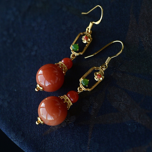 一斤钻戒 天然缅甸A货翡翠耳环 一对冰红翡大圆珠 925银 明媚百搭