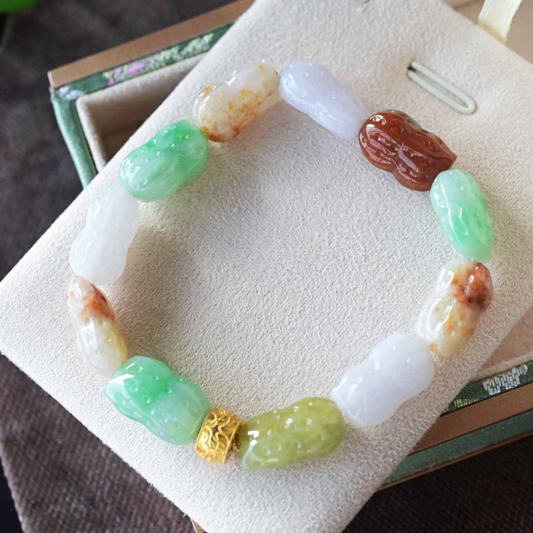 一斤钻戒 天然缅甸A货翡翠手串 翡翠花生多宝手串 18k金,珠宝/钻石/翡翠,手链/手串,淘宝优惠券,粉丝福利购,淘宝优惠卷