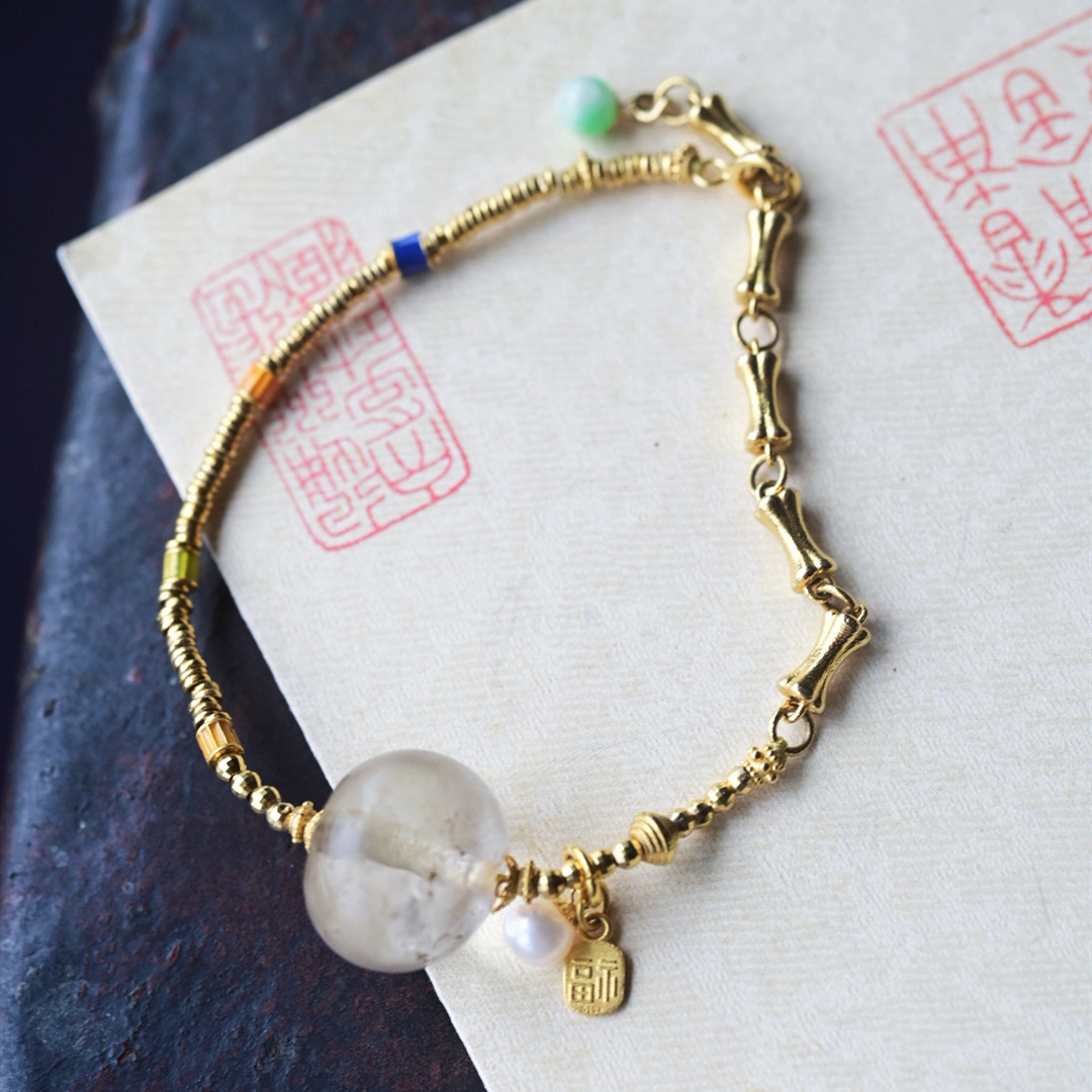 一斤钻戒 包老保真的老古珠 高古老水晶搭配18K金手链 温润古朴