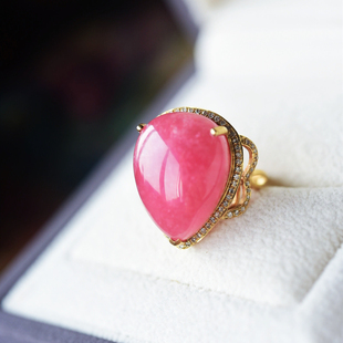 一斤钻戒 天然红纹石戒指  水滴红纹石 18k厚金镶嵌 港码圈口14