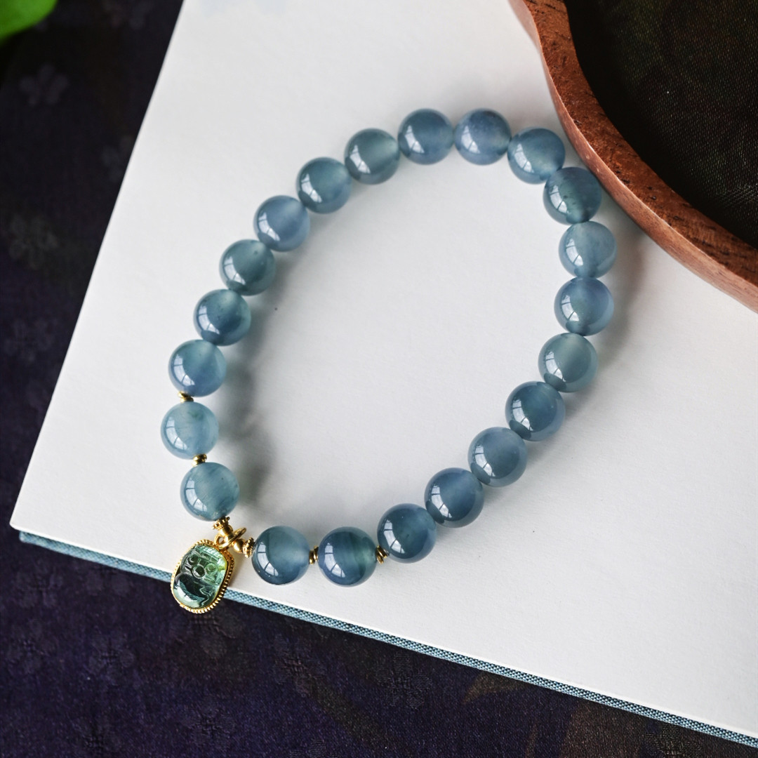 一斤钻戒 天然A货翡翠手串 灵气的蓝水珠 18K金绿碧玺 透亮幽蓝