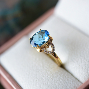 一斤钻戒 天然托帕石戒指 18k厚金镶嵌 钻石点缀 港码圈口11