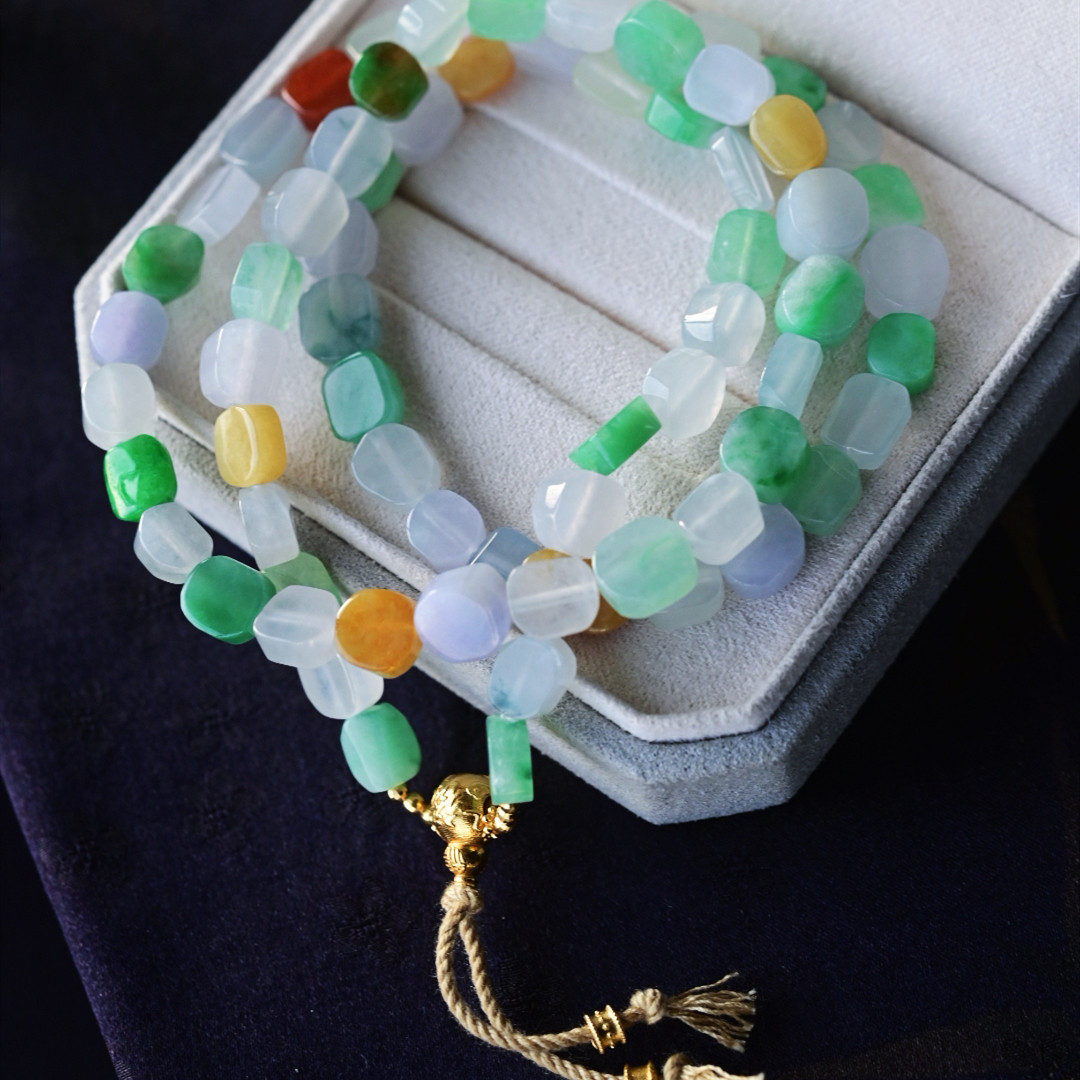 一斤钻戒 天然缅甸A货翡翠手链项链 毛衣链 随型珠链 18k金