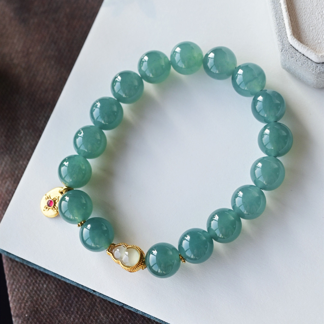 一斤钻戒 一物一图 天然A货翡翠手串 冰蓝水圆珠串 18K金白冰葫芦,珠宝/钻石/翡翠,手链/手串,淘宝优惠券,粉丝福利购,淘宝优惠卷