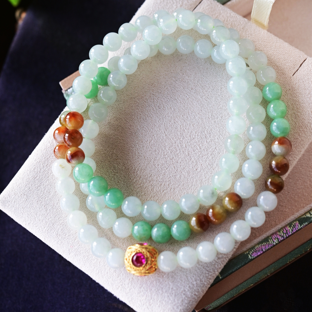 一斤钻戒 天然缅甸A货翡翠手链项链 毛衣链 18k金