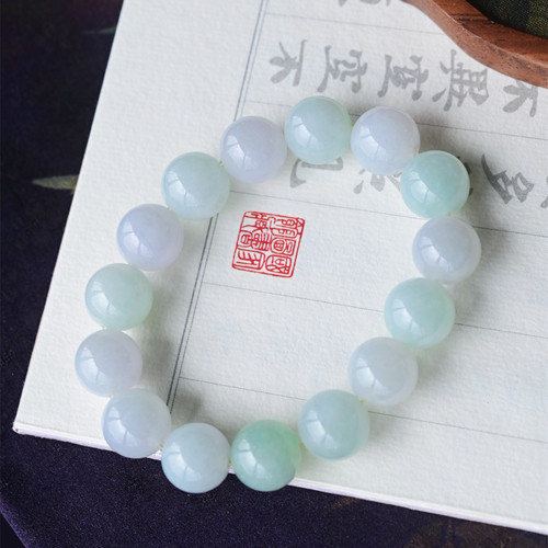 一斤钻戒 天然缅甸A货翡翠手串 大直径圆珠翡翠 清爽耐看
