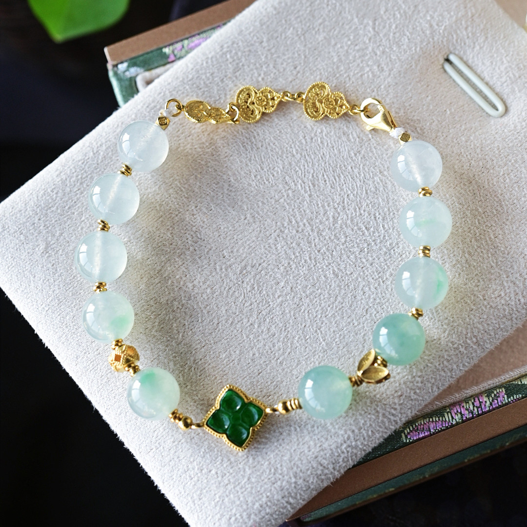 一斤钻戒 天然缅甸A货翡翠手串 冰种大珠 18k金