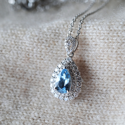 一斤钻戒天然海蓝宝项链