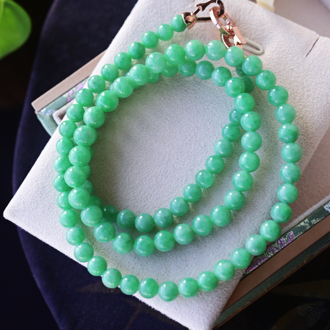 一斤钻戒 天然缅甸A货翡翠手链项链 毛衣链 冰绿圆珠链