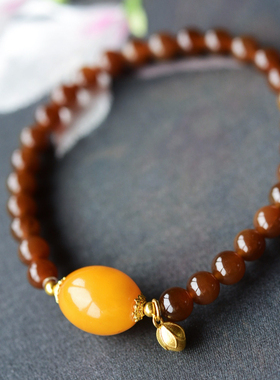 一斤钻戒 新疆且末天然和田糖玉手链 糖色均匀 玉质细润  18K金