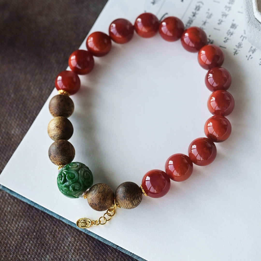 一斤钻戒 天然缅甸A货翡翠＋天然南红手串 川料 18K金沉香配饰,饰品/流行首饰/时尚饰品新,手饰/手串,淘宝优惠券,粉丝福利购,淘宝优惠卷