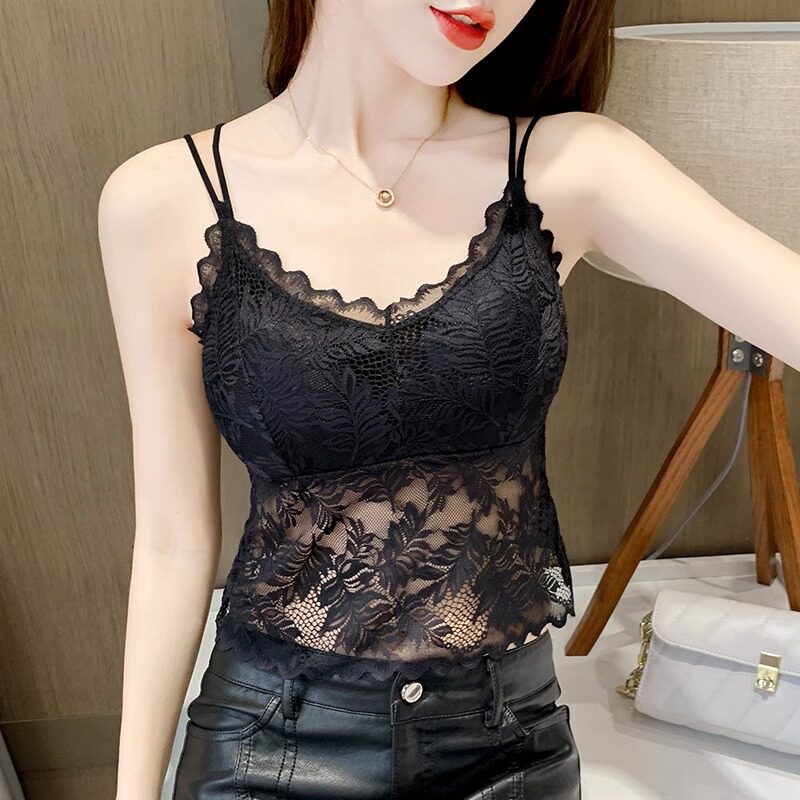 韩版抹胸上衣打底内衣带胸垫蝴蝶性感蕾丝美背裹胸交叉吊带背心女