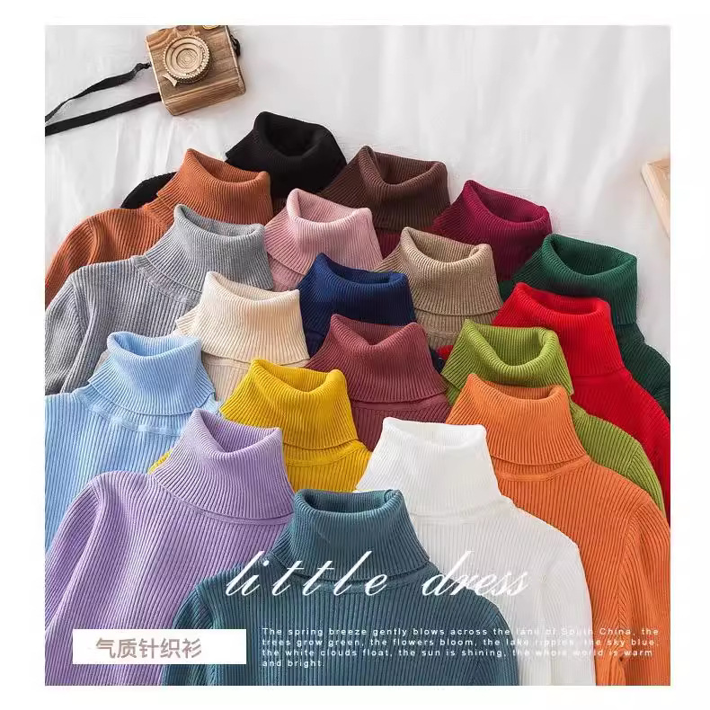 包芯纱面料 外贸批发2025春秋高领薄毛衣韩版套头打底针织衫上衣