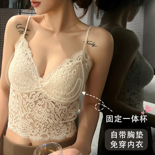 气质名媛蕾丝镂空吊带背心女带胸垫上托聚拢美背内衣内搭打底上衣