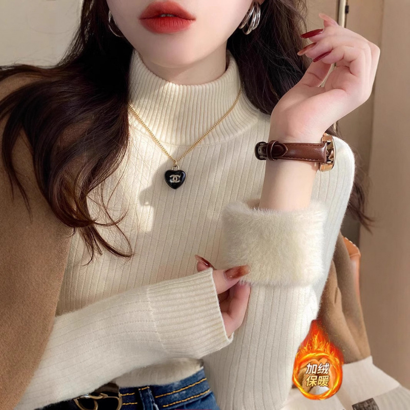 KANING半高领一体绒加厚毛衣女2025秋冬基础款加绒保暖打底