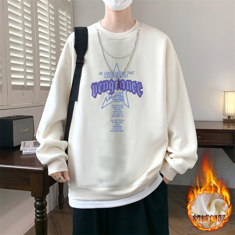 秋冬季新款卫衣男孩加绒加厚初中学生长袖t恤青少年打底衫男装潮