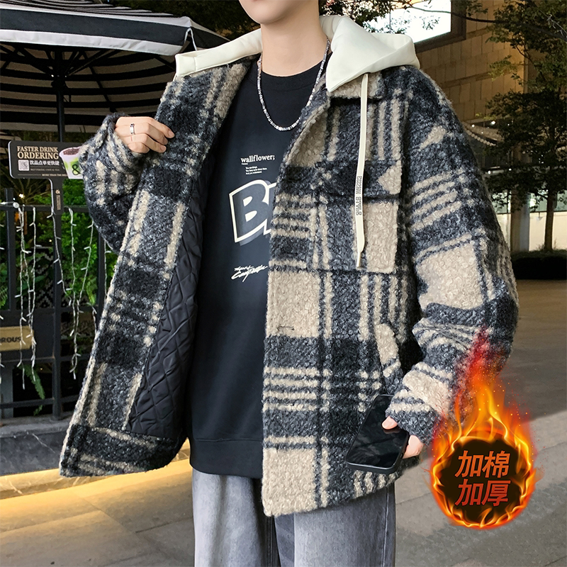 秋冬季新款格子外套男生初高中学生加棉加厚夹克青少年棉服男装士