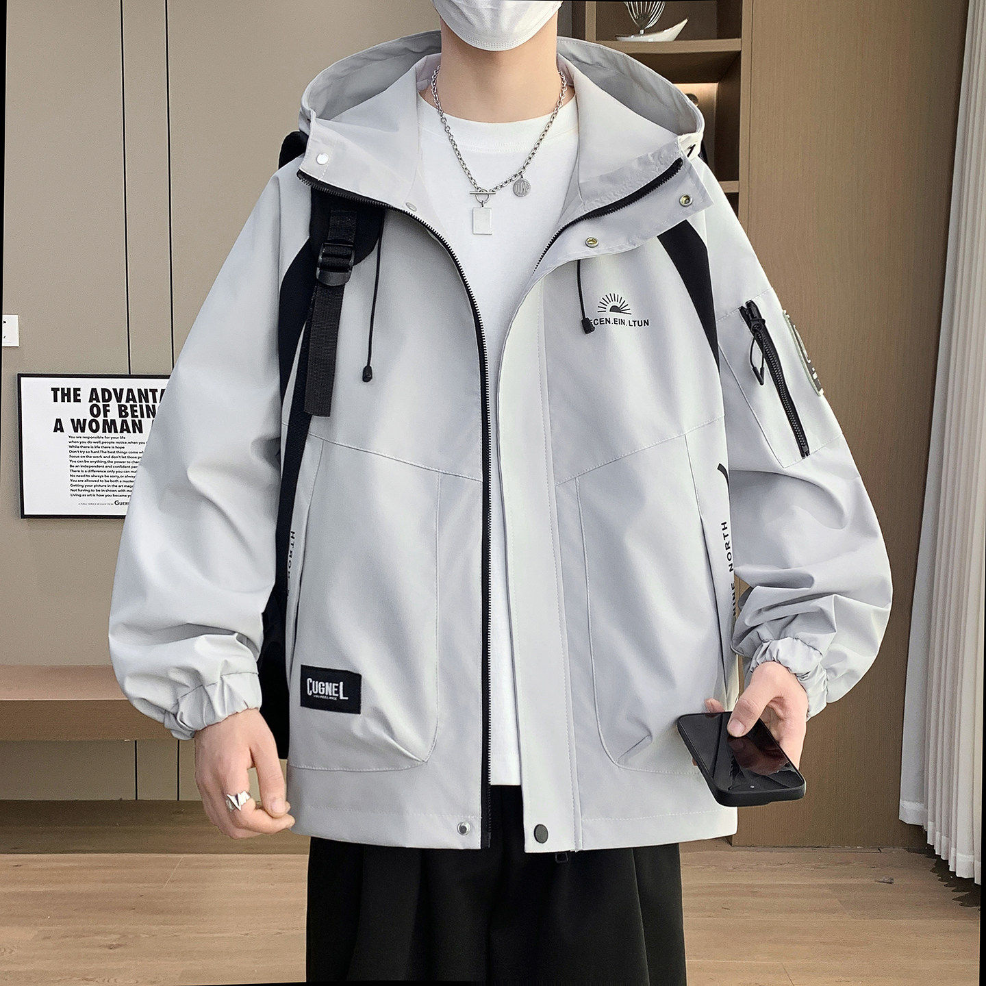 工装夹克男生初高中学生春秋季新款青少年宽松运动休闲冲锋衣外套