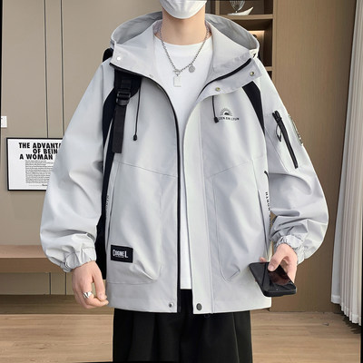 工装夹克男生初高中学生春秋季新款青少年宽松运动休闲冲锋衣外套