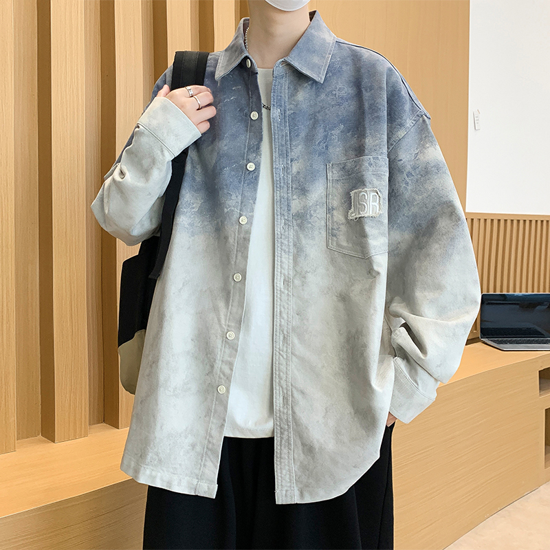 不起球不褪色宽松男装士长袖衬衫