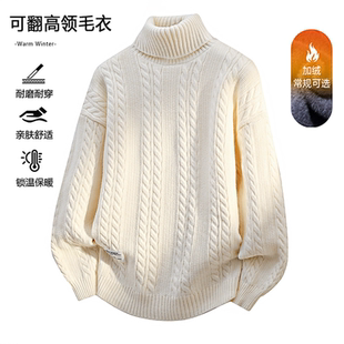 高领毛衣男士秋冬季新款青少年加绒加厚保暖大童针织打底衫男装潮