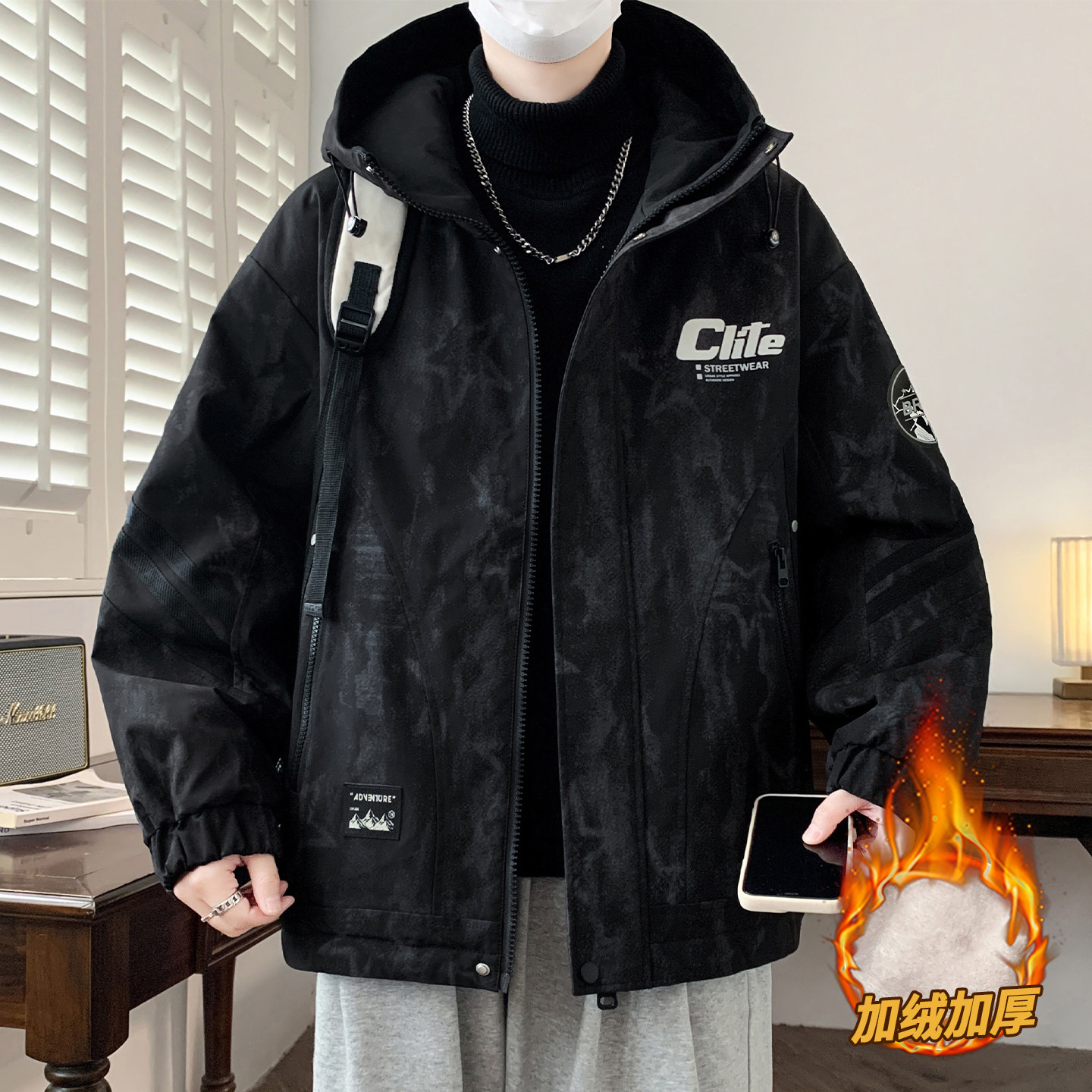 不起球不褪色加绒加厚夹克外套男